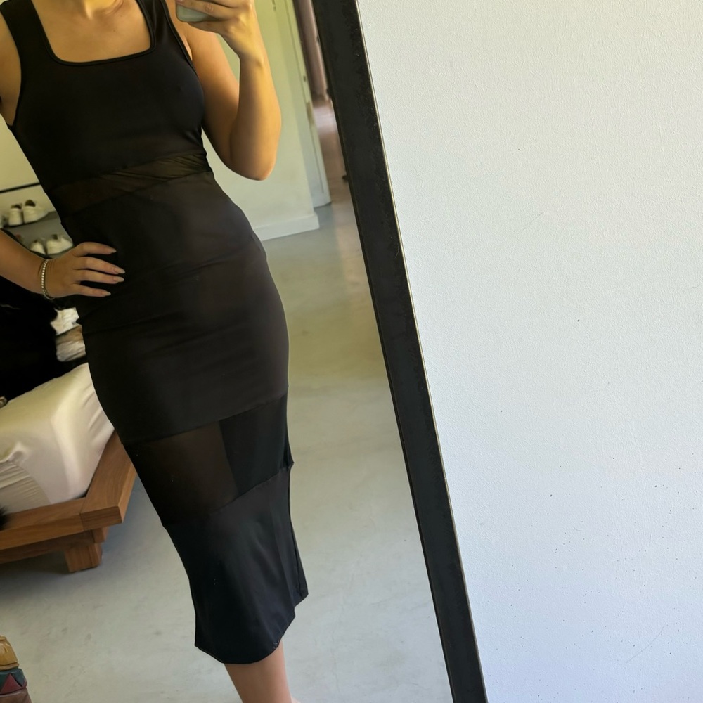 Black Square Neck Mesh Panel Dress